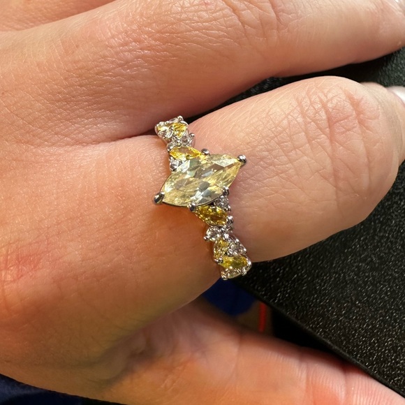 Lemon Cubic Zirconia Rhodium Plating BP Ring - Picture 1 of 5